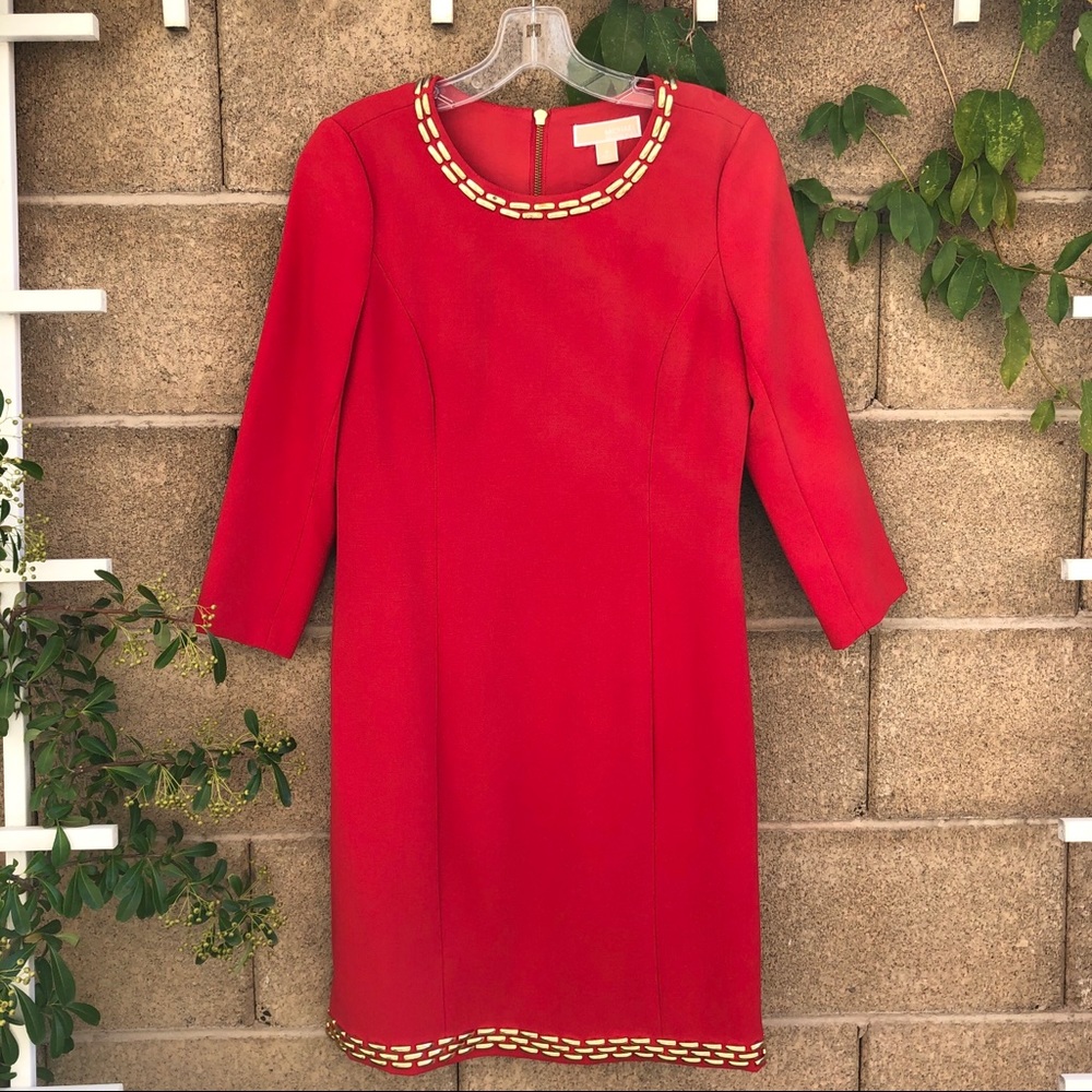 MICHAEL Michael Kors Red Studded Sheath Dress